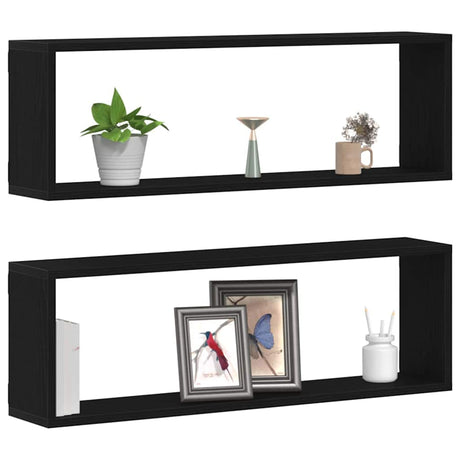 Vidaxl wandschappen 2 st zwart eiken 80 x 15 x 26 cm bewerkt hout