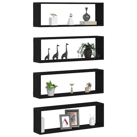 Vidaxl wandschappen 4 st zwart eiken 80 x 15 x 26 cm bewerkt hout