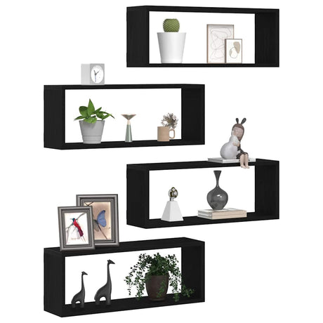 Vidaxl wandschappen 4 st zwart eiken 60 x 15 x 23 cm bewerkt hout