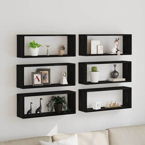 Vidaxl wandschappen 6 st zwart eiken 60 x 15 x 23 cm bewerkt hout