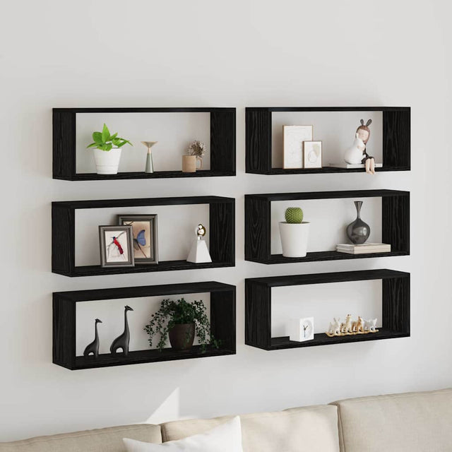 Vidaxl wandschappen 6 st zwart eiken 60 x 15 x 23 cm bewerkt hout