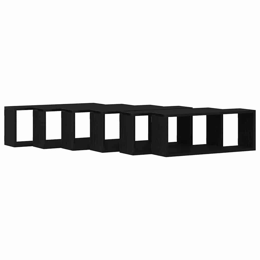 Vidaxl wandschappen 6 st zwart eiken 60 x 15 x 23 cm bewerkt hout