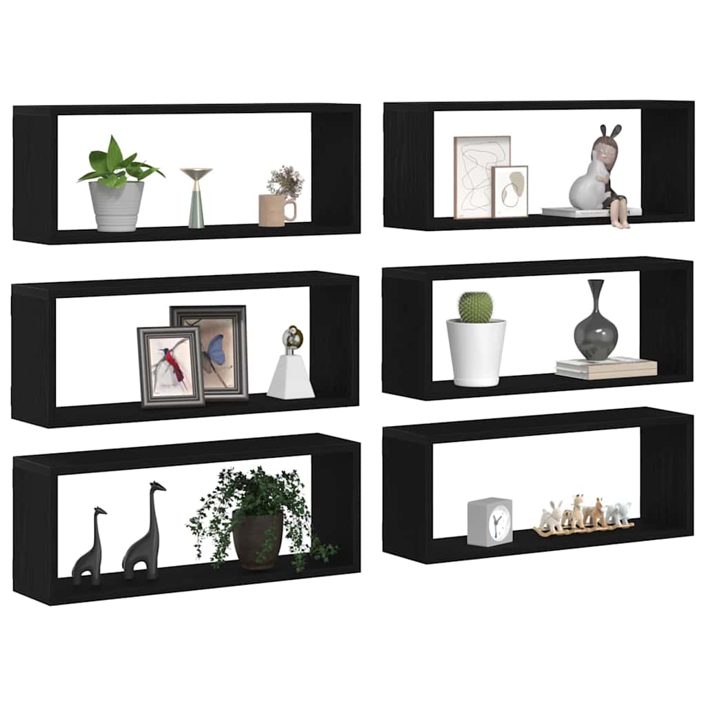 Vidaxl wandschappen 6 st zwart eiken 60 x 15 x 23 cm bewerkt hout