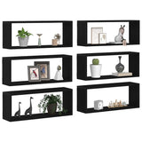 Vidaxl wandschappen 6 st zwart eiken 60 x 15 x 23 cm bewerkt hout
