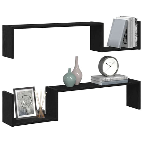 Vidaxl wandplank 2 st zwart eiken 100 x 15 x 20 cm bewerkt hout