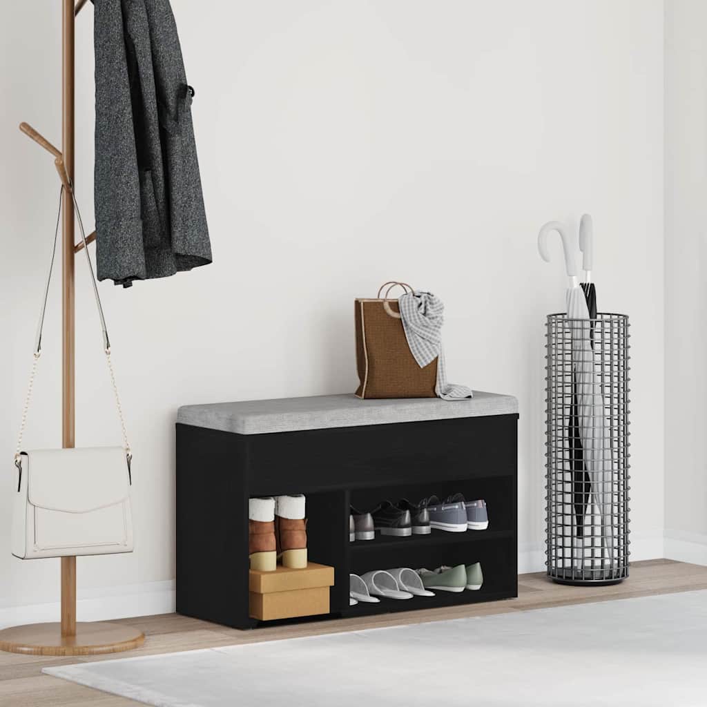 Vidaxl schoenenbank met plank zwart eiken 80 x 30 x 45 cm bewerkt hout