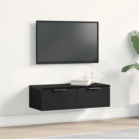 Vidaxl wandkast met lade zwart eiken 68 x 30 x 20 cm bewerkt hout