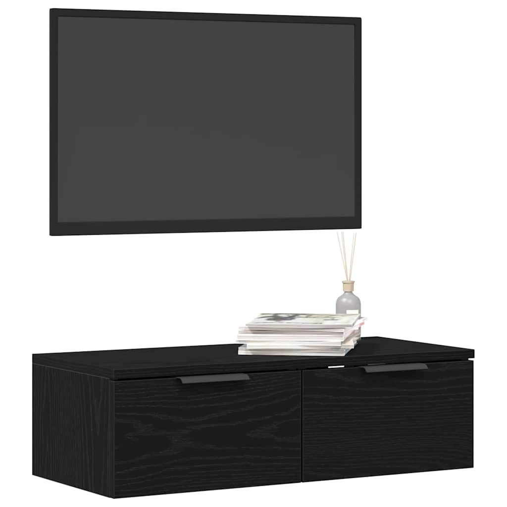 Vidaxl wandkast met lade zwart eiken 68 x 30 x 20 cm bewerkt hout