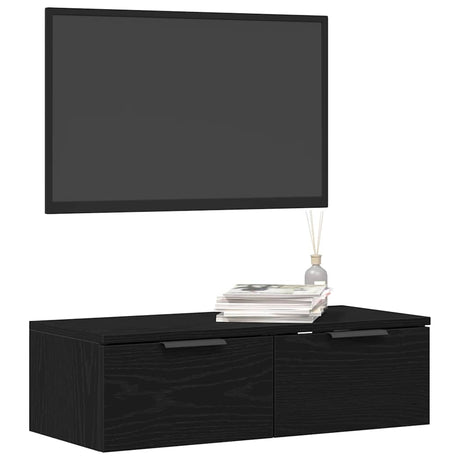 Vidaxl wandkast met lade zwart eiken 68 x 30 x 20 cm bewerkt hout