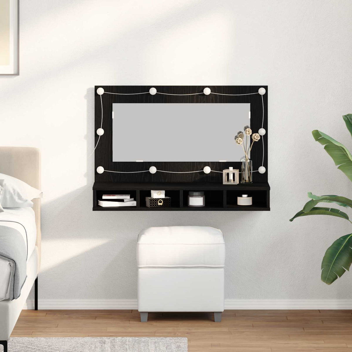 Vidaxl spiegelkast zwart eiken 90 x 31,5 x 62 cm bewerkt hout