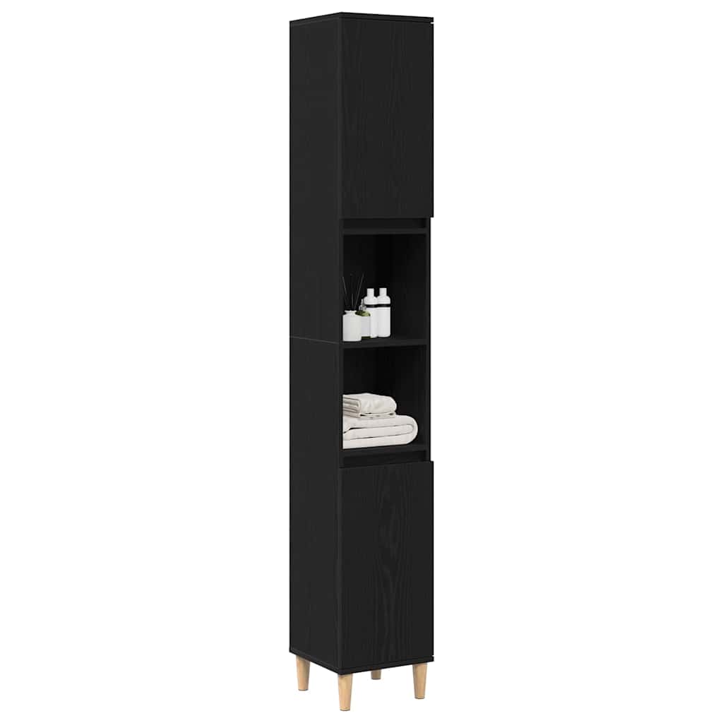 Vidaxl badkamer kast zwart eiken 30 x 30 x 190 cm bewerkt hout