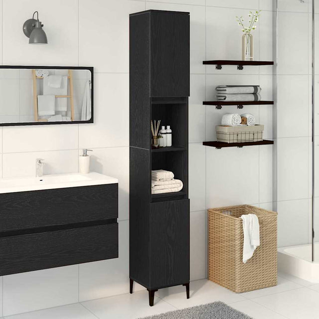 Vidaxl badkamer kast zwart eiken 30 x 30 x 190 cm bewerkt hout