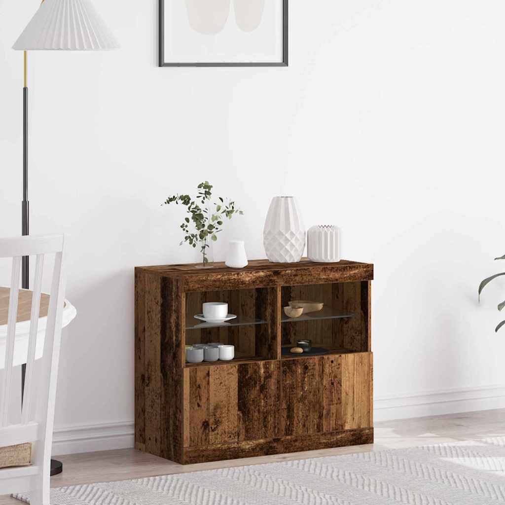 Vidaxl led sideboard bruin 81 x 37 x 66,5 cm bewerkt hout