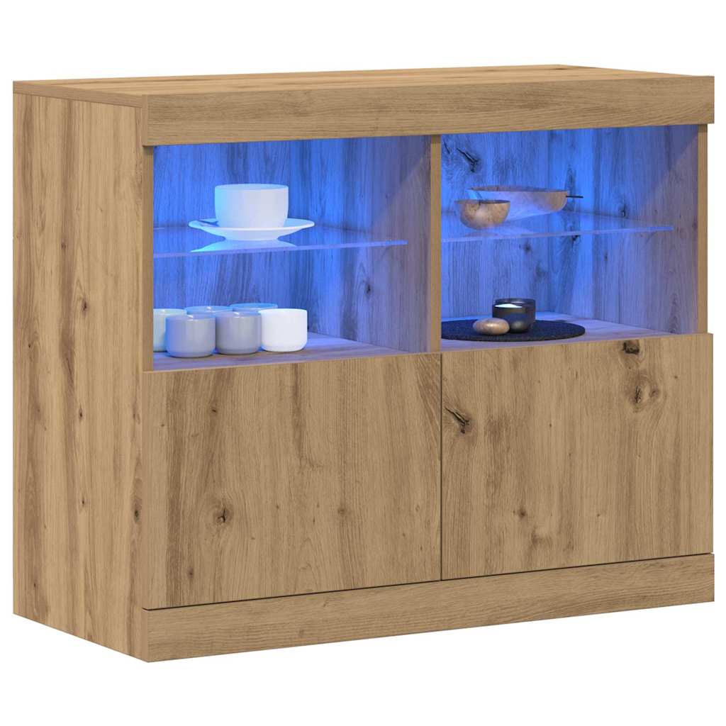 Vidaxl led sideboard bruin 81 x 37 x 66,5 cm bewerkt hout