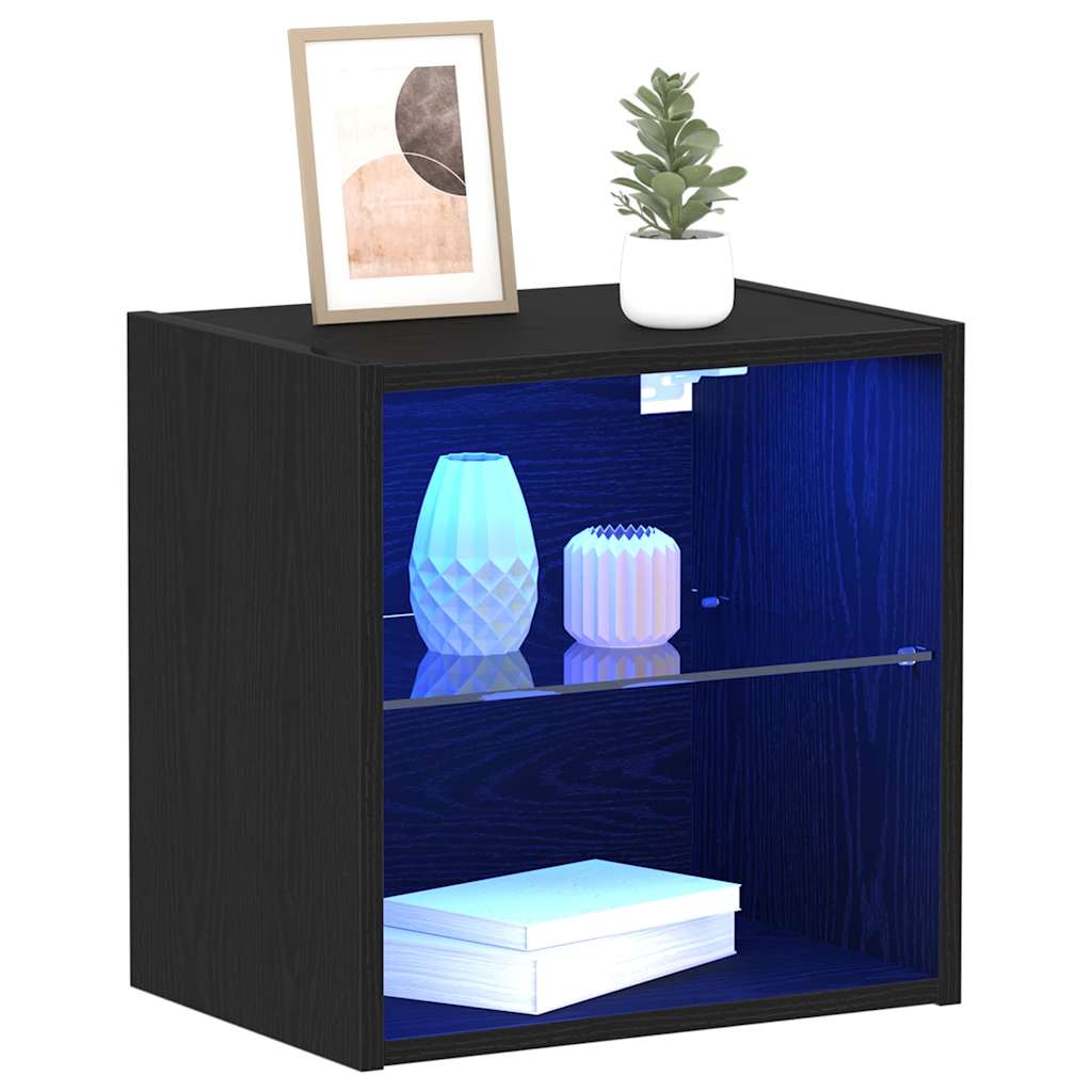 Vidaxl wandplank met led-verlichting 2 st zwart 40 x 28,5 x 40 cm