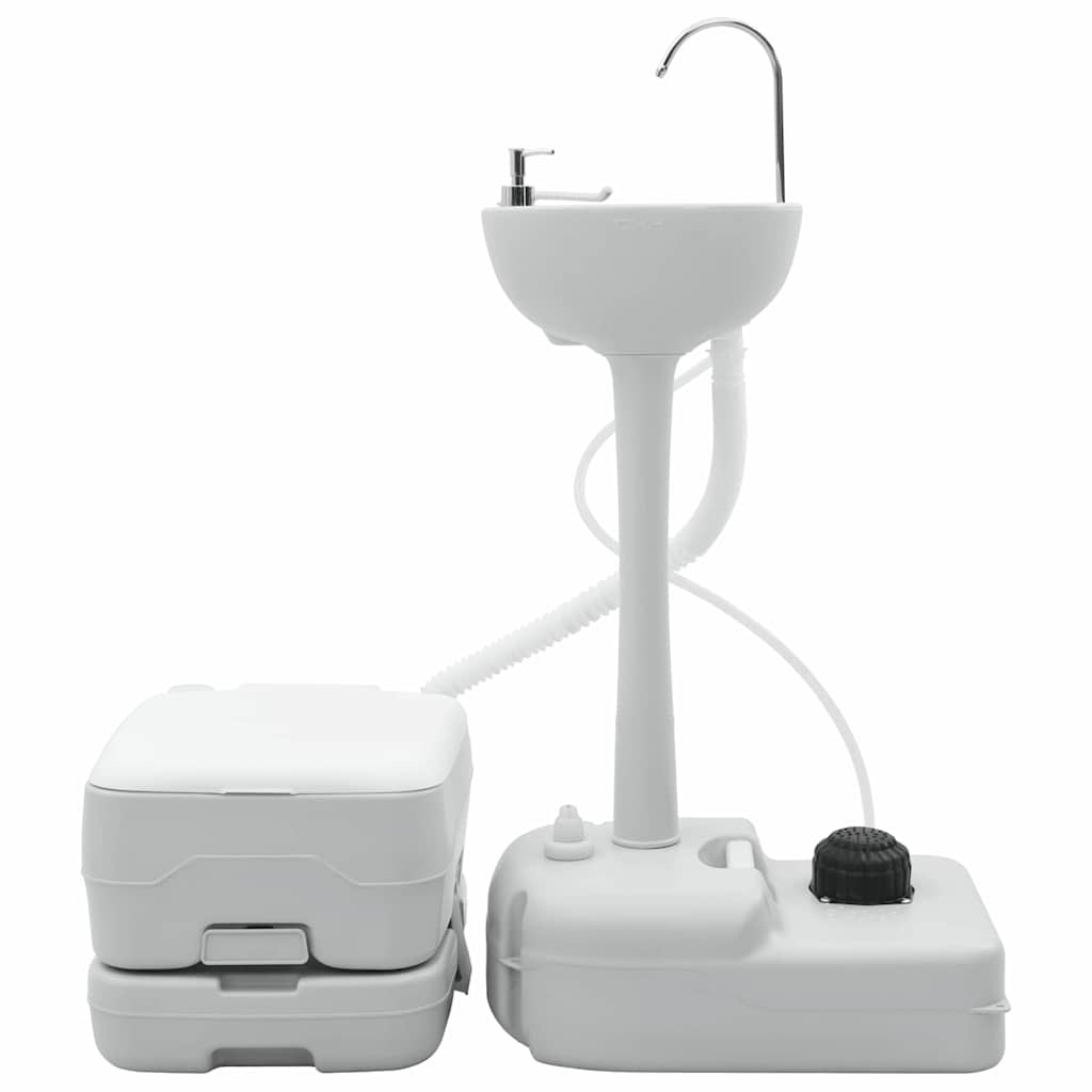 Vidaxl camping toilet set 2 st grijs en wit hogedichtheid polyethyleen