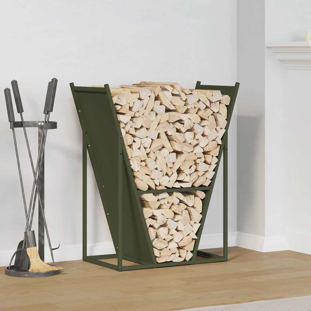 Vidaxl brandhoutrek 69,5x35x81 cm koudgewalst staal olijfgroen