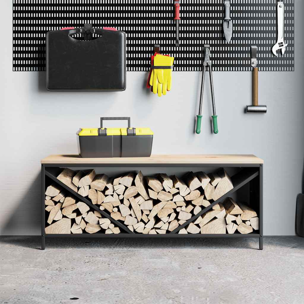 Vidaxl brandhoutrek met houten blad 100,5x35,5x40 cm zwart