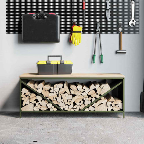 Vidaxl brandhoutrek met houten blad olijfgroen 100,5x35,5x40 cm