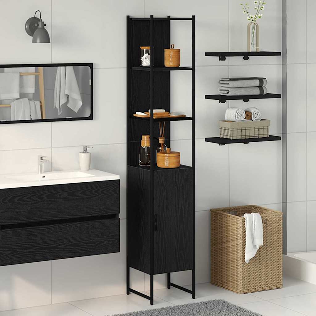 Vidaxl badkamerkast zwart eiken 33 x 33 x 185,5 cm bewerkt hout