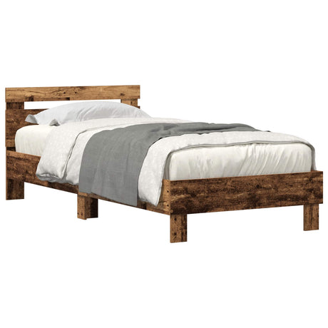 Vidaxl bedframe met led oudhout 90 x 200 cm bewerkt hout