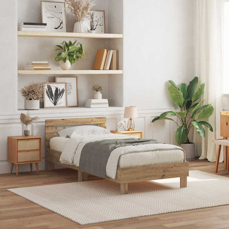 Vidaxl bedframe met hoofdeinde artisan eiken 90 x 200 cm bewerkt hout