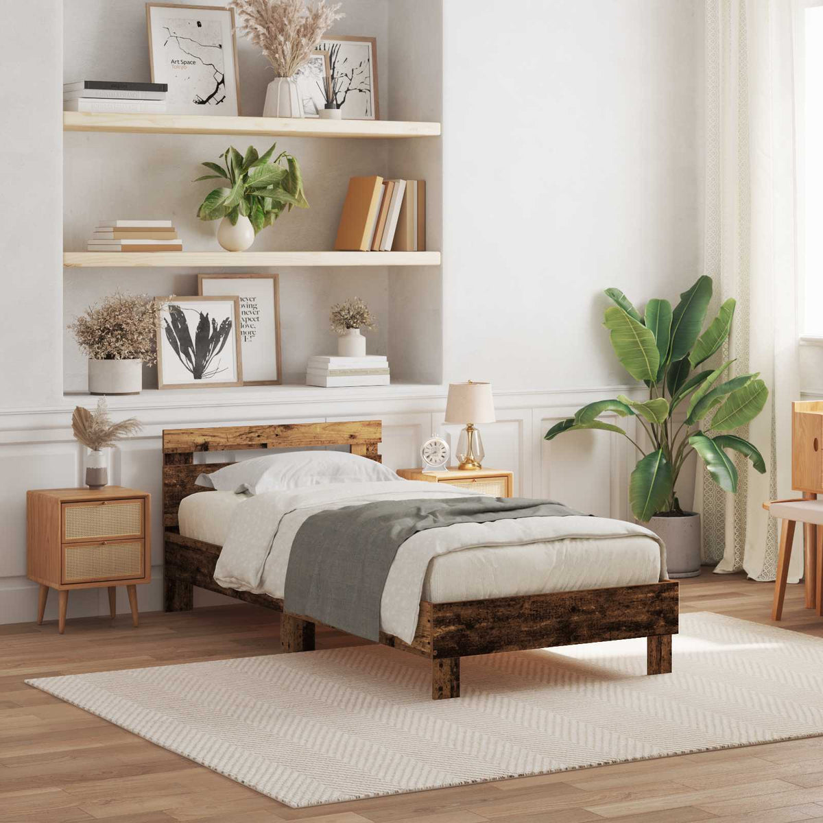 Vidaxl bedframe met hoofdeinde oudhout 90 x 190 cm bewerkt hout