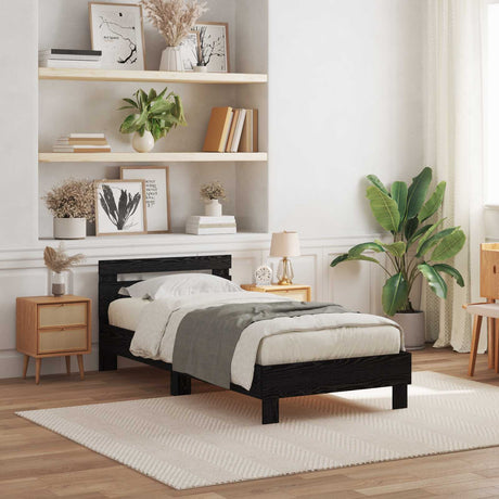 Vidaxl bedframe met hoofdeinde zwart eiken 90 x 190 cm bewerkt hout