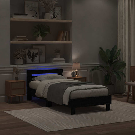 Vidaxl bedframe met hoofdeinde zwart eiken 75 x 190 cm bewerkt hout