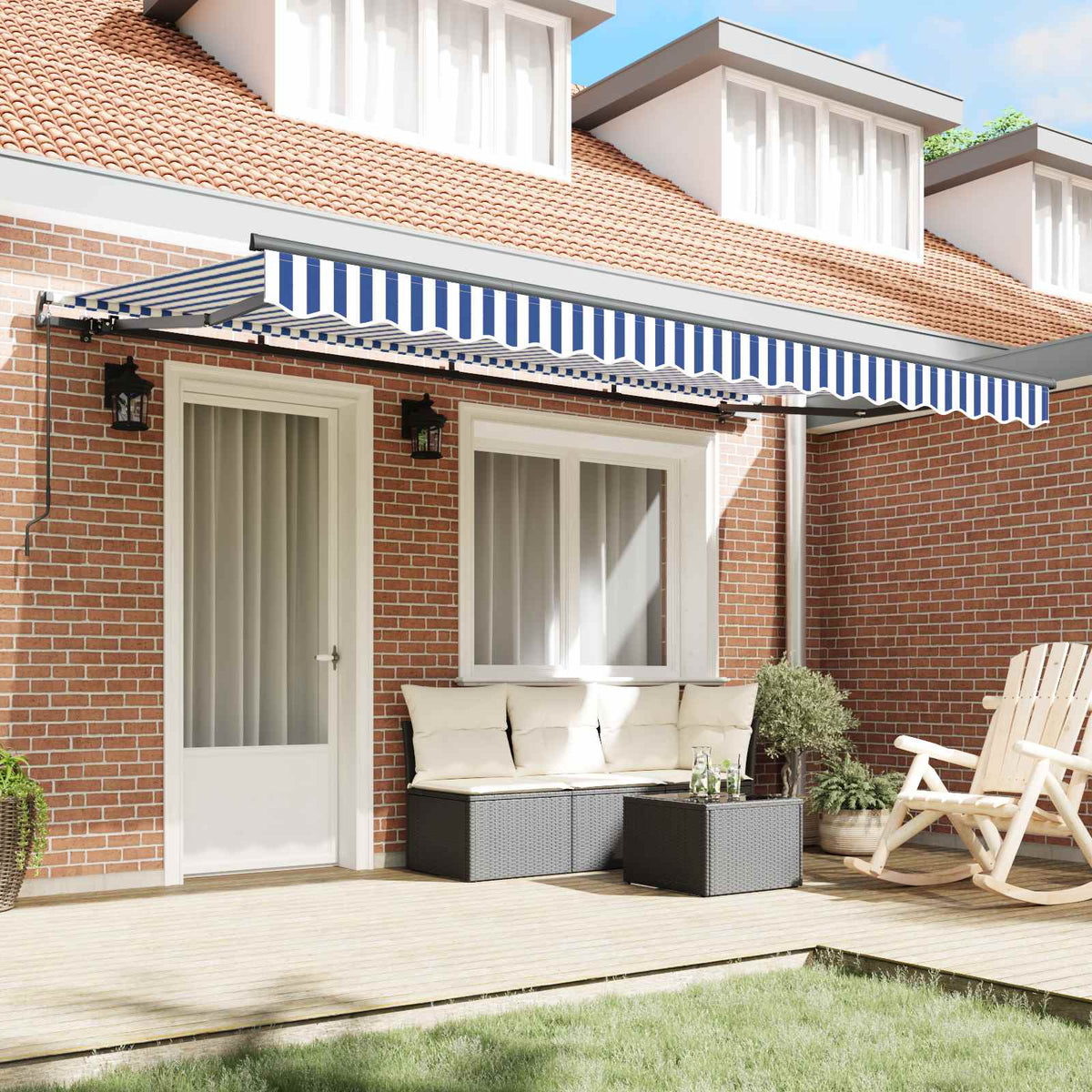 Vidaxl uitschuifbare luifel blauw 350 x 200 cm stof