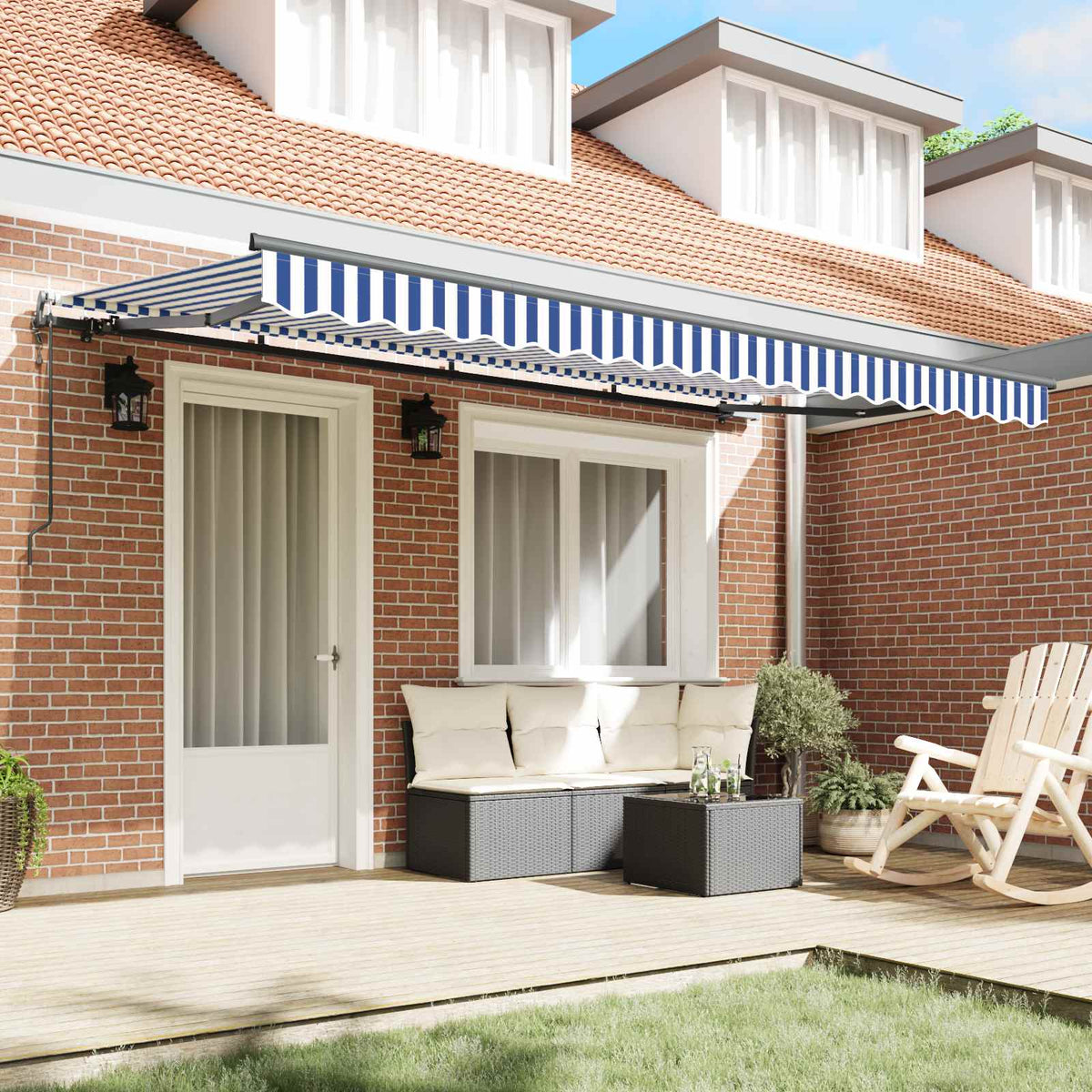 Vidaxl uitschuifbare luifel blauw 350 x 200 cm stof