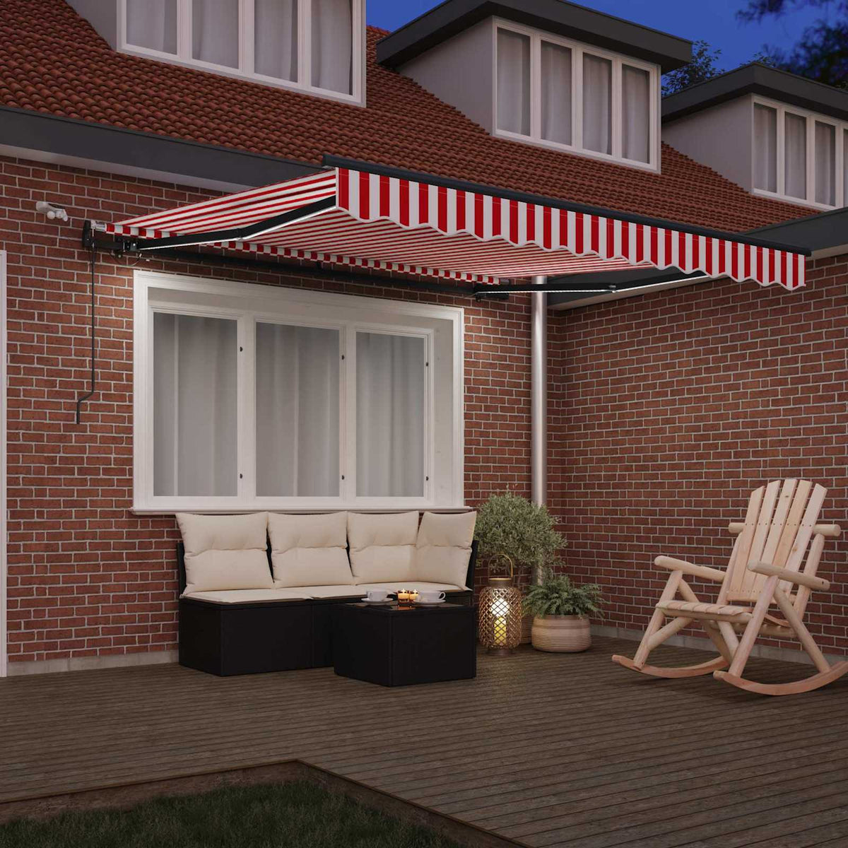 Vidaxl uitschuifbare luifel rood en wit 300 x 250 cm polyester