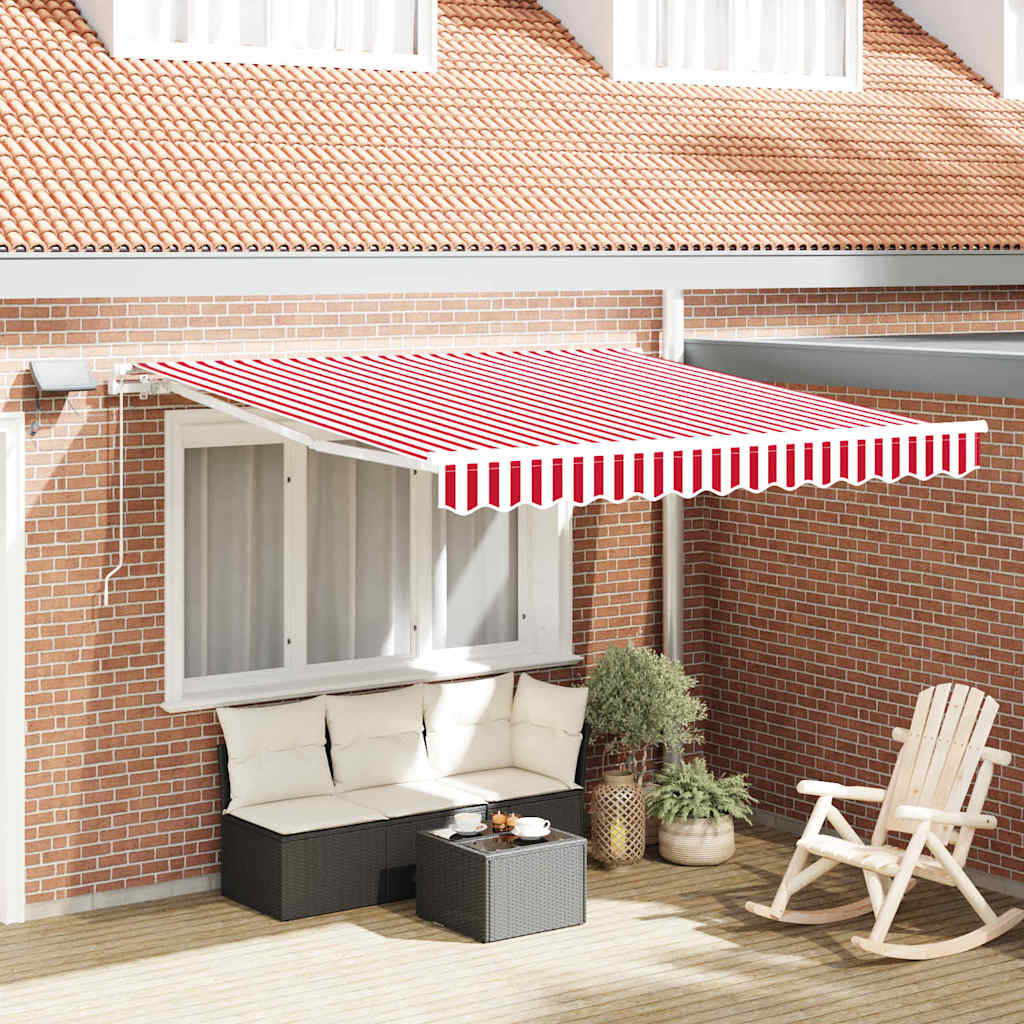 Vidaxl inklapbaar zonnescherm rood en wit 350 x 250 cm stof en staal