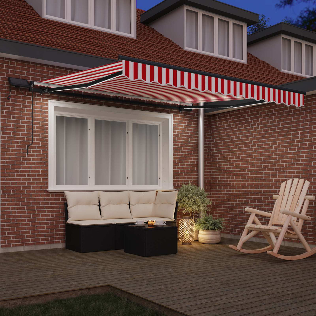 Vidaxl uitschuifbare luifel rood en wit 350 x 250 cm stof en aluminium