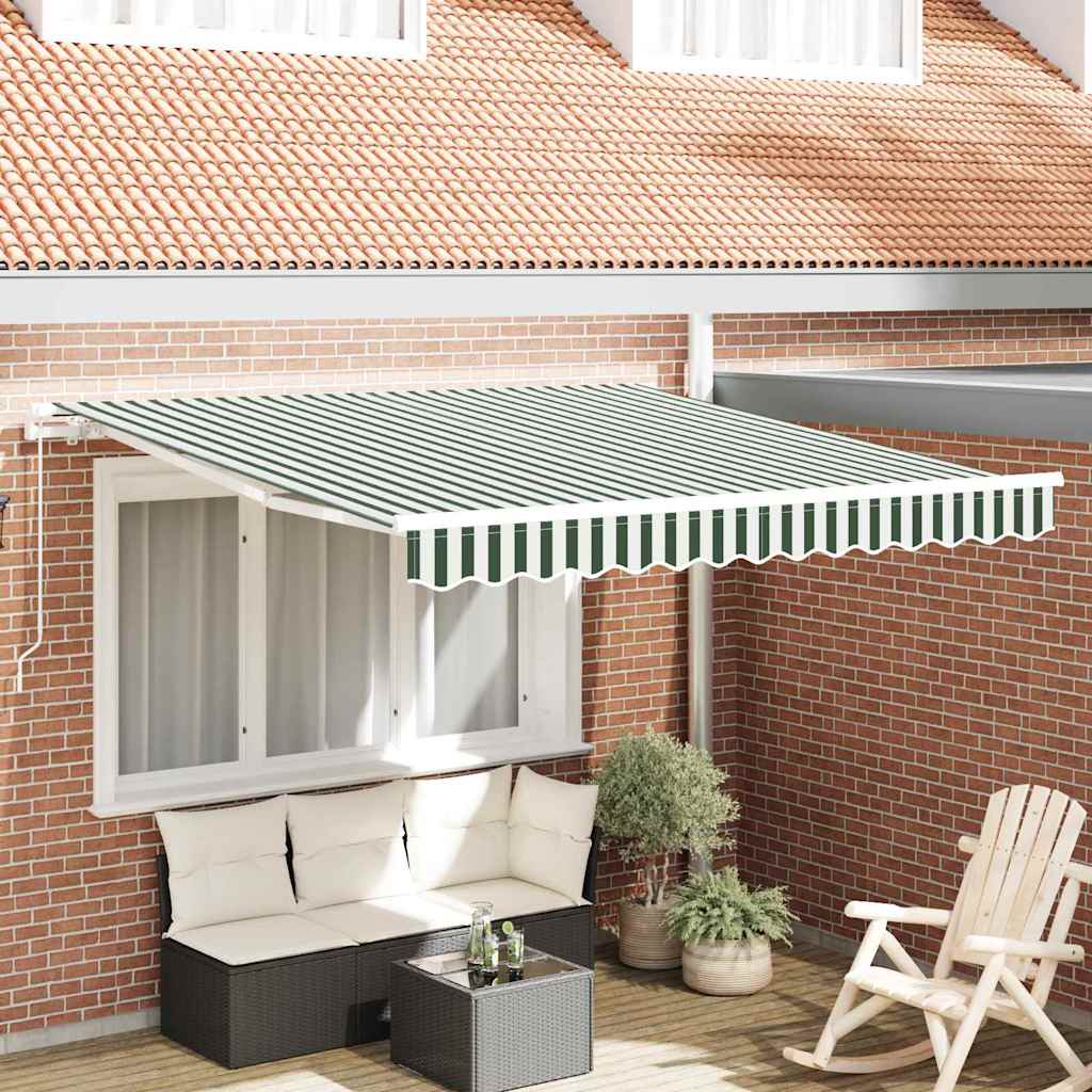 Vidaxl uitschuifbare luifel groen en wit 350 x 250 cm
