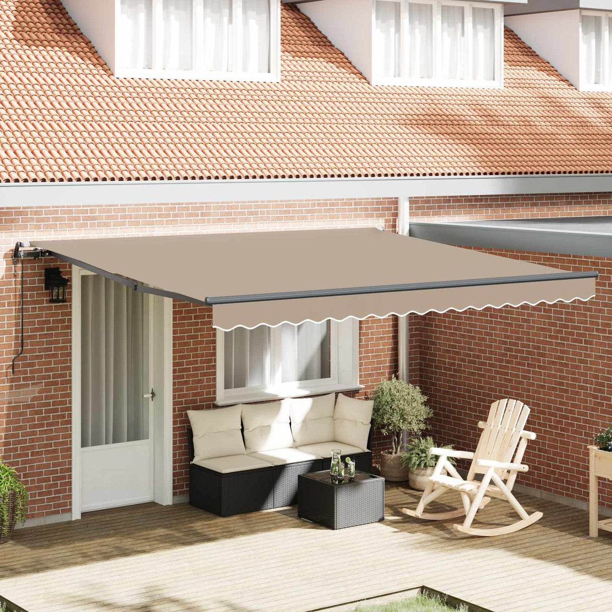 Vidaxl uitschuifbare luifel beige 400 × 300 cm stof en aluminium