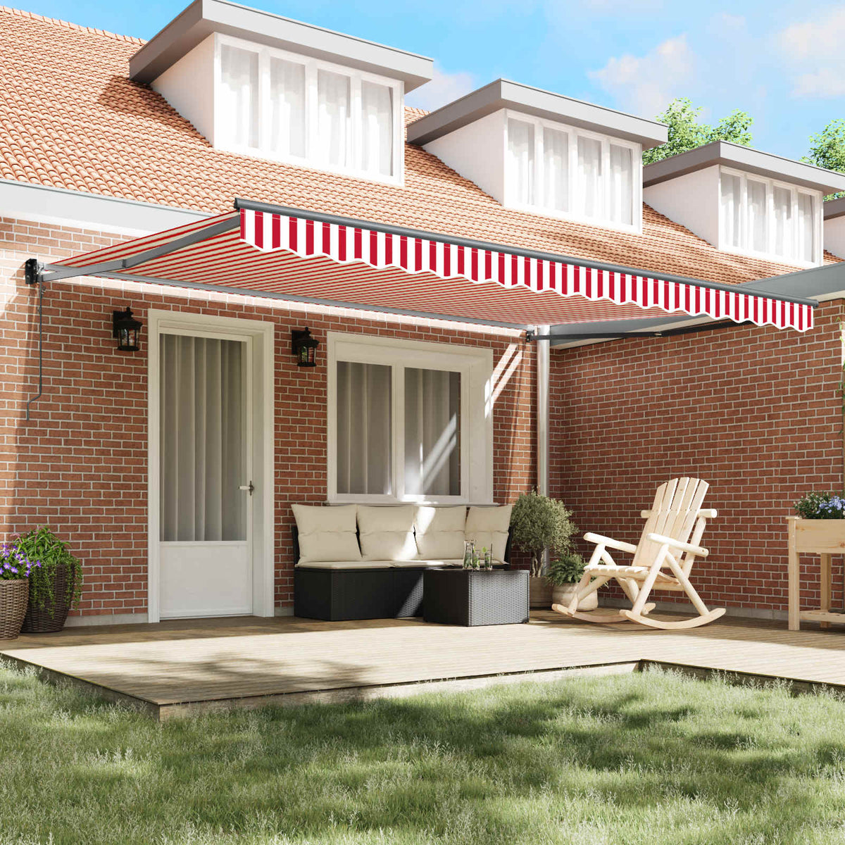 Vidaxl uitschuifbare luifel rood en wit 450 × 300 cm