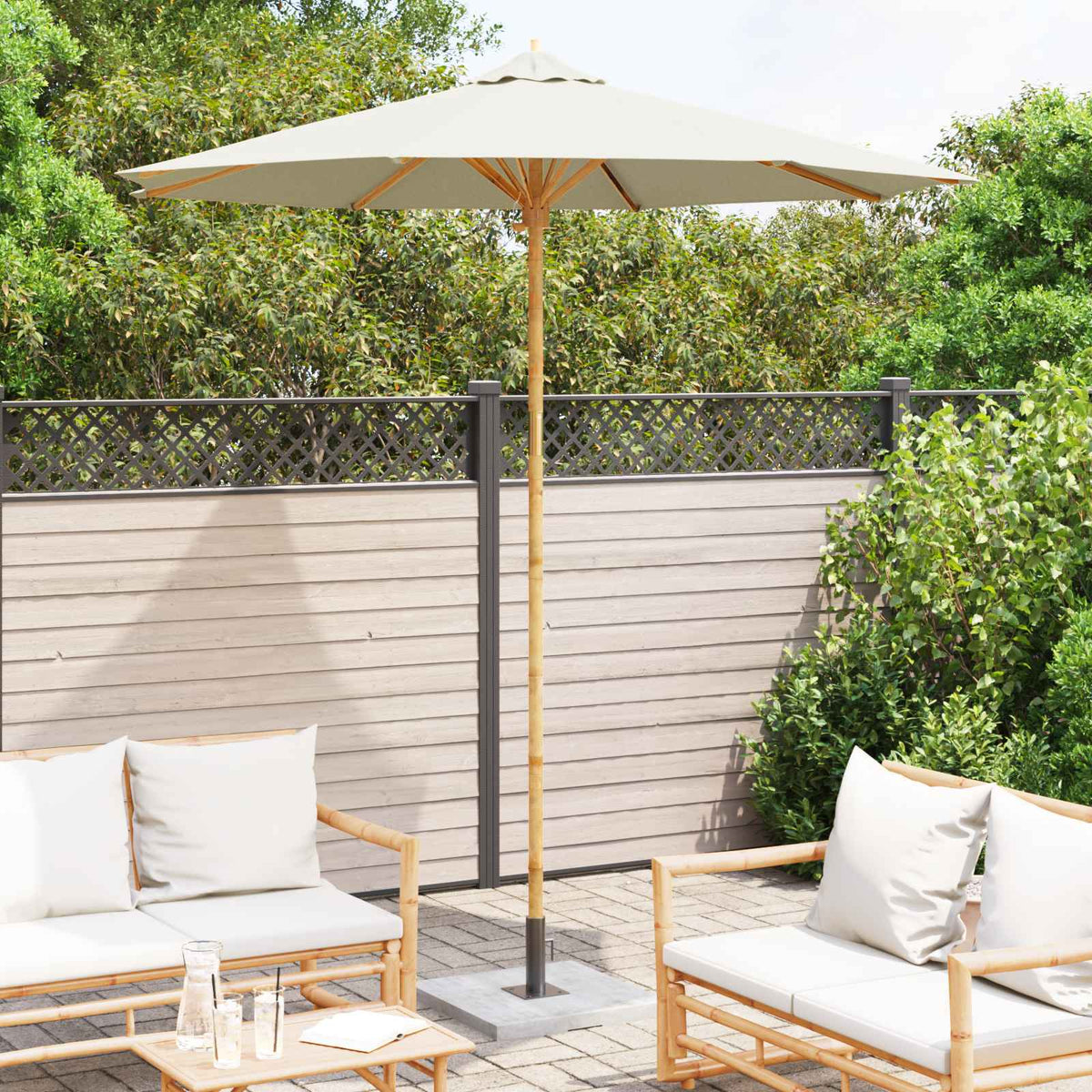 Vidaxl tuinparasol ø 240 x 260 cm bamboe rond crèmewit