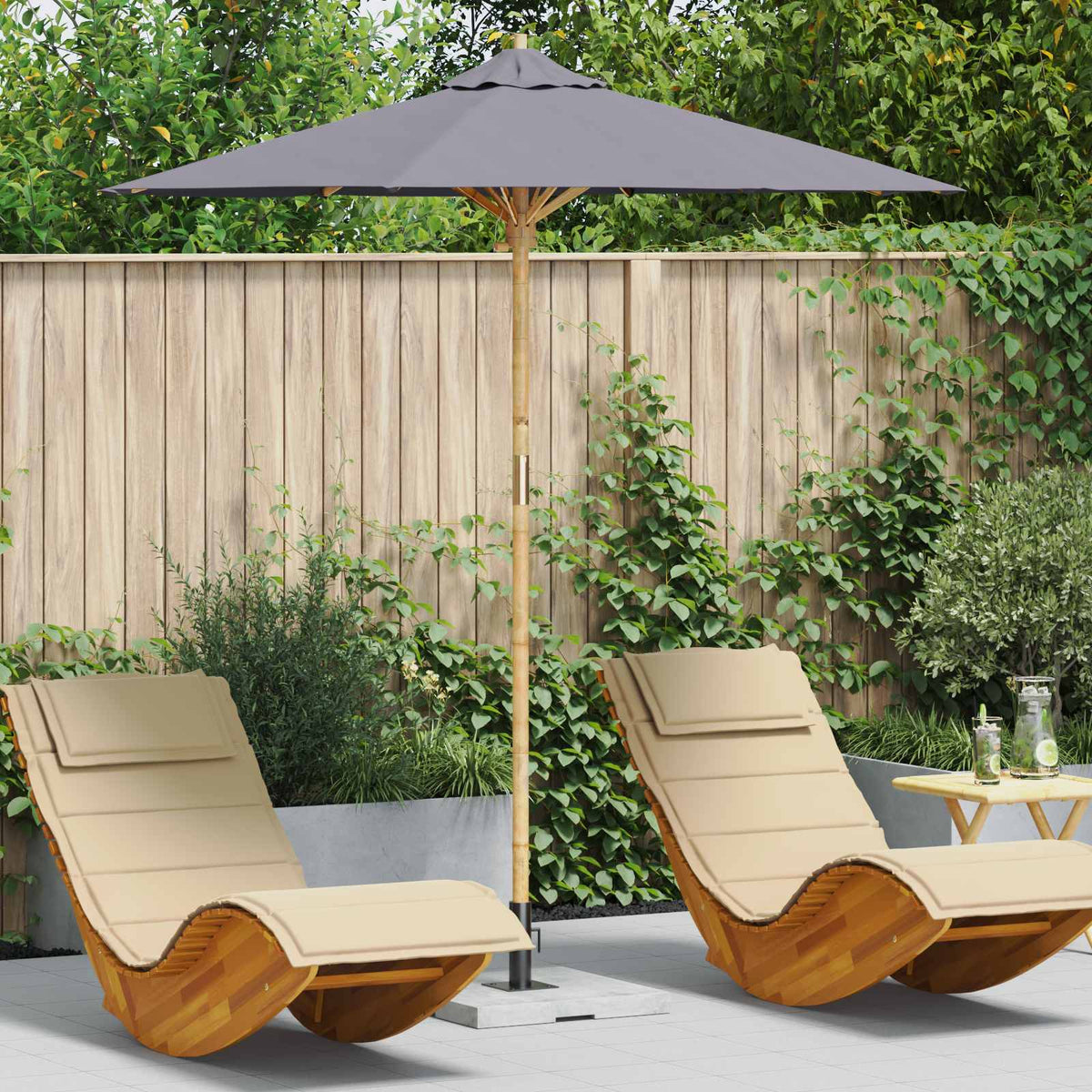 Vidaxl tuinparasol ø 217 x 230 cm bamboe rond donkergrijs