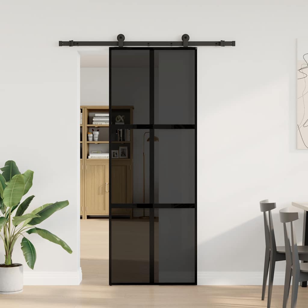 Vidaxl schuifdeur met beslag 76x205 cm gehard glas en aluminium