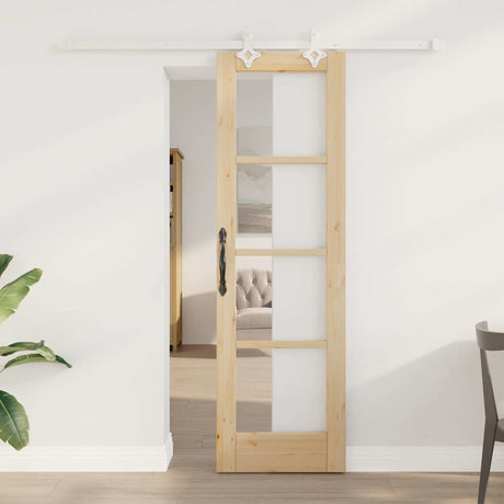 Vidaxl schuifdeur 61 x 198,5 cm massief grenenhout en glas naturel