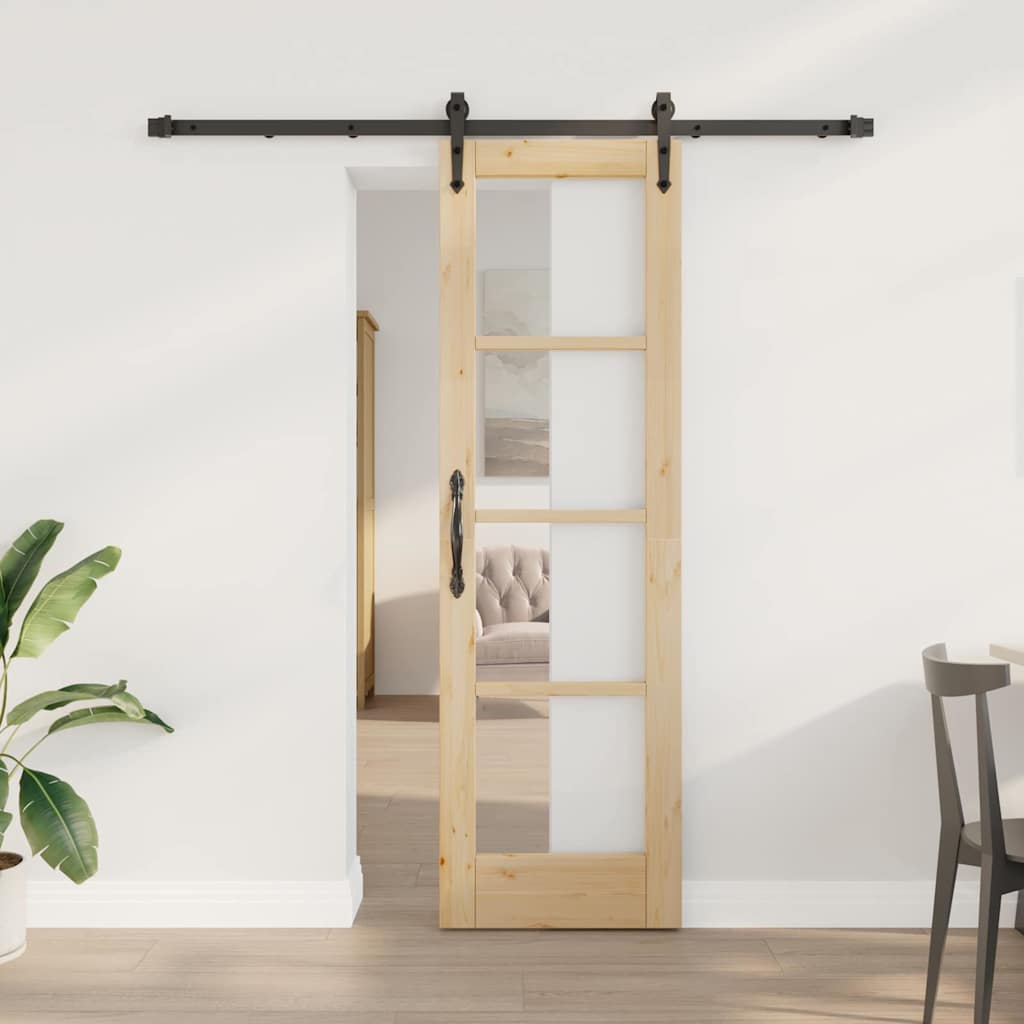 Vidaxl schuifdeur 61 x 198,5 cm massief grenenhout en glas naturel
