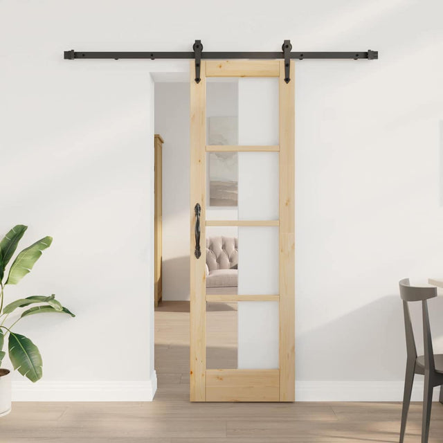 Vidaxl schuifdeur 61 x 198,5 cm massief grenenhout en glas naturel