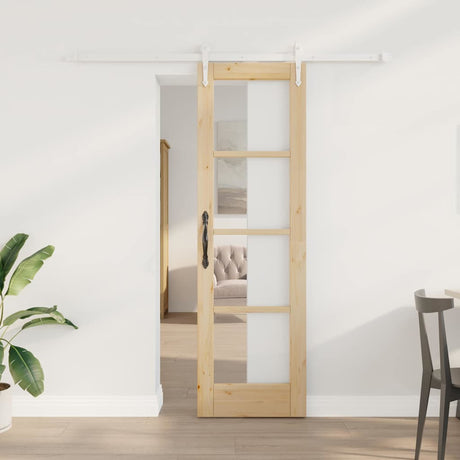 Vidaxl schuifdeur 61 x 198,5 cm massief grenenhout en glas naturel