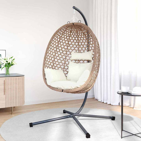 Vidaxl hangende ei-stoel poly rattan 104 x 100 x 191 cm licht crème