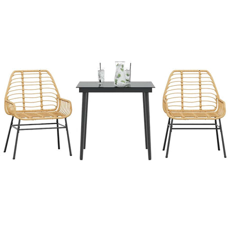Vidaxl 3-delige tuinset poly rattan glas bruin