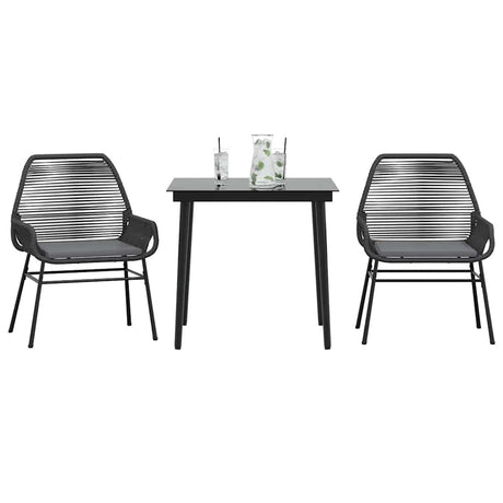 Vidaxl 3-delige tuinset met kussens poly rattan glas zwart