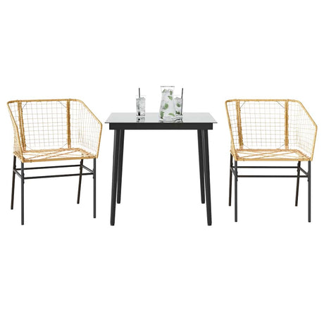 Vidaxl 3-delige tuinset poly rattan glas bruin
