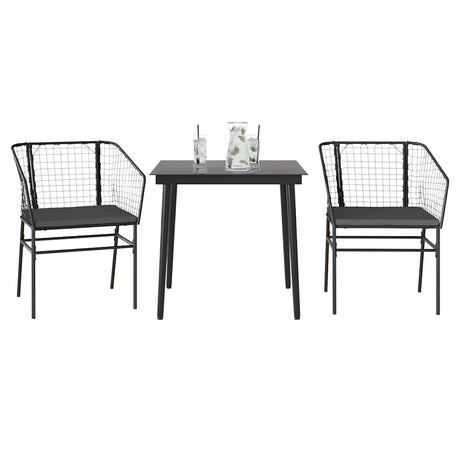 Vidaxl 3-delige tuinset met kussens poly rattan glas zwart