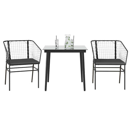 Vidaxl 3-delige tuinset met kussens poly rattan glas zwart